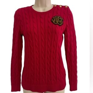 Ralph Lauren Red Cable Knit Sweater with Gold Buttons